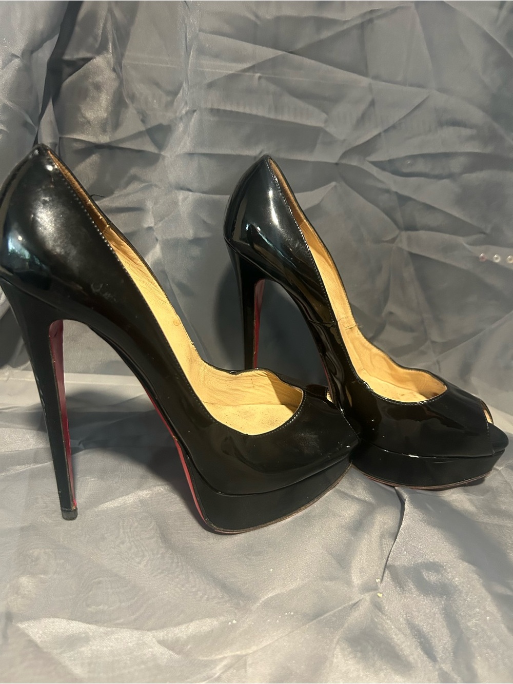 Christian Louboutin Black Patent Platform Stiletto - very High Heels size 41